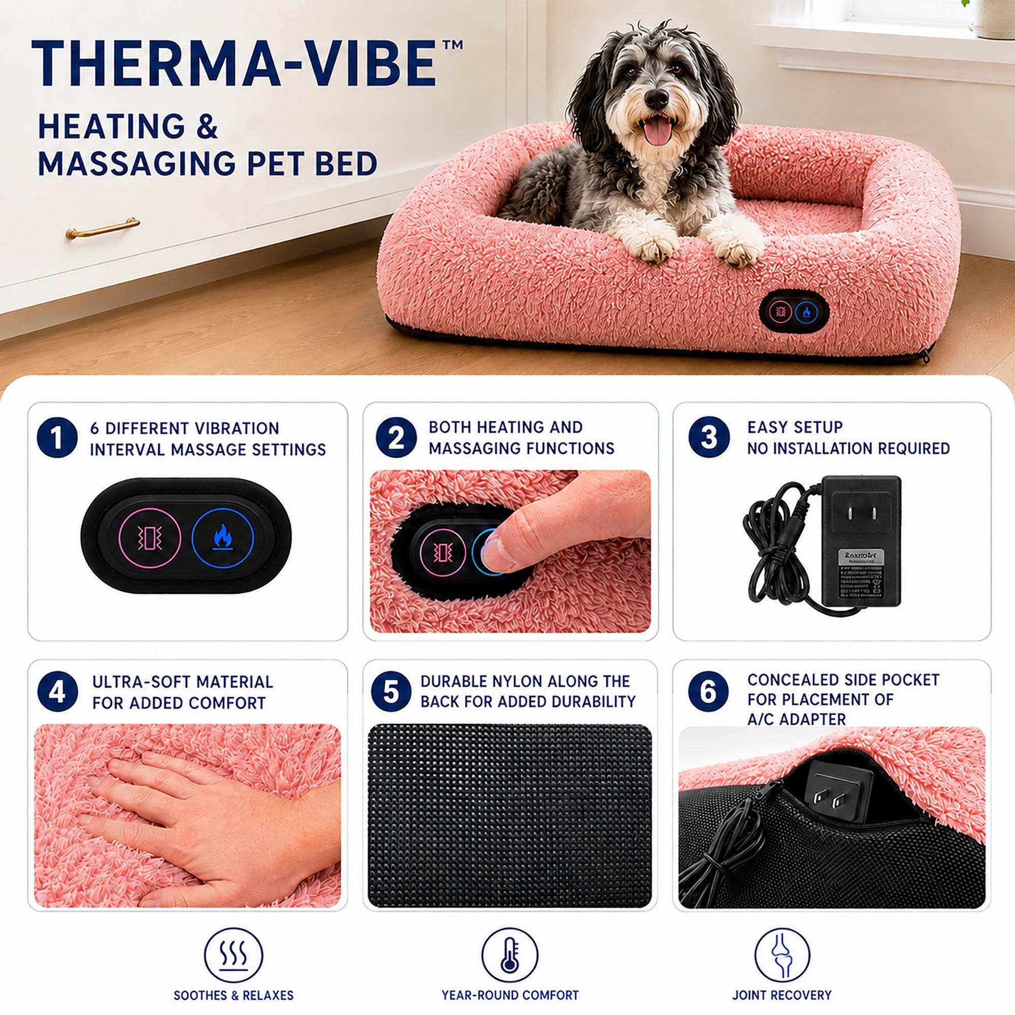 Pet Life ® “Therma-Vibe” Heating and Massaging Smart Pet Bed