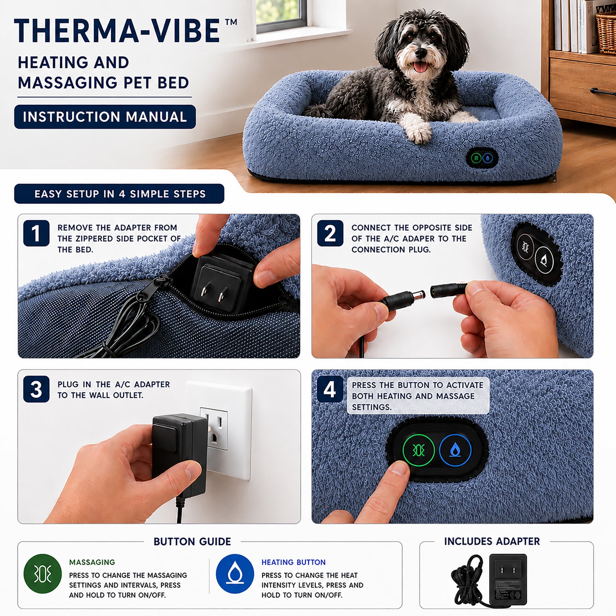 Pet Life ® “Therma-Vibe” Heating and Massaging Smart Pet Bed