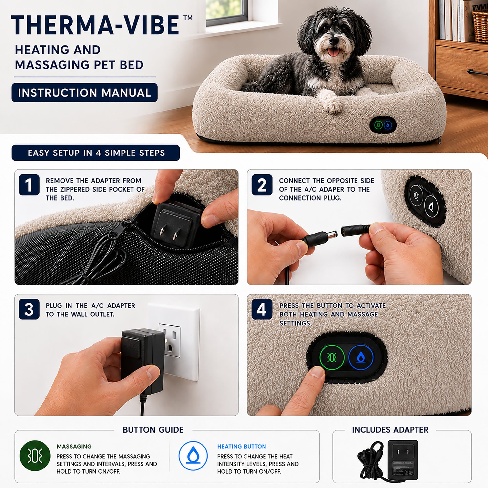 Pet Life ® “Therma-Vibe” Heating and Massaging Smart Pet Bed