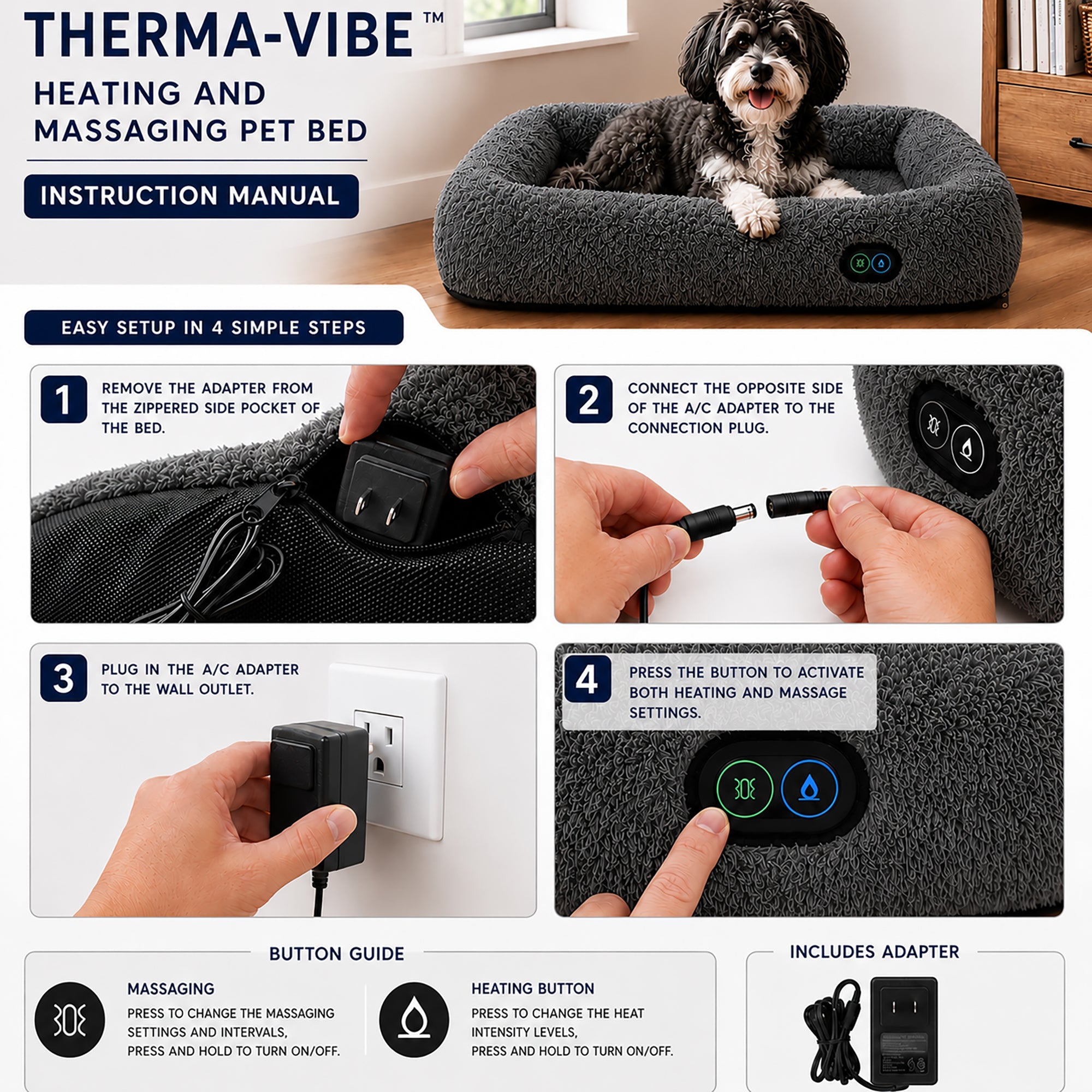 Pet Life ® “Therma-Vibe” Heating and Massaging Smart Pet Bed