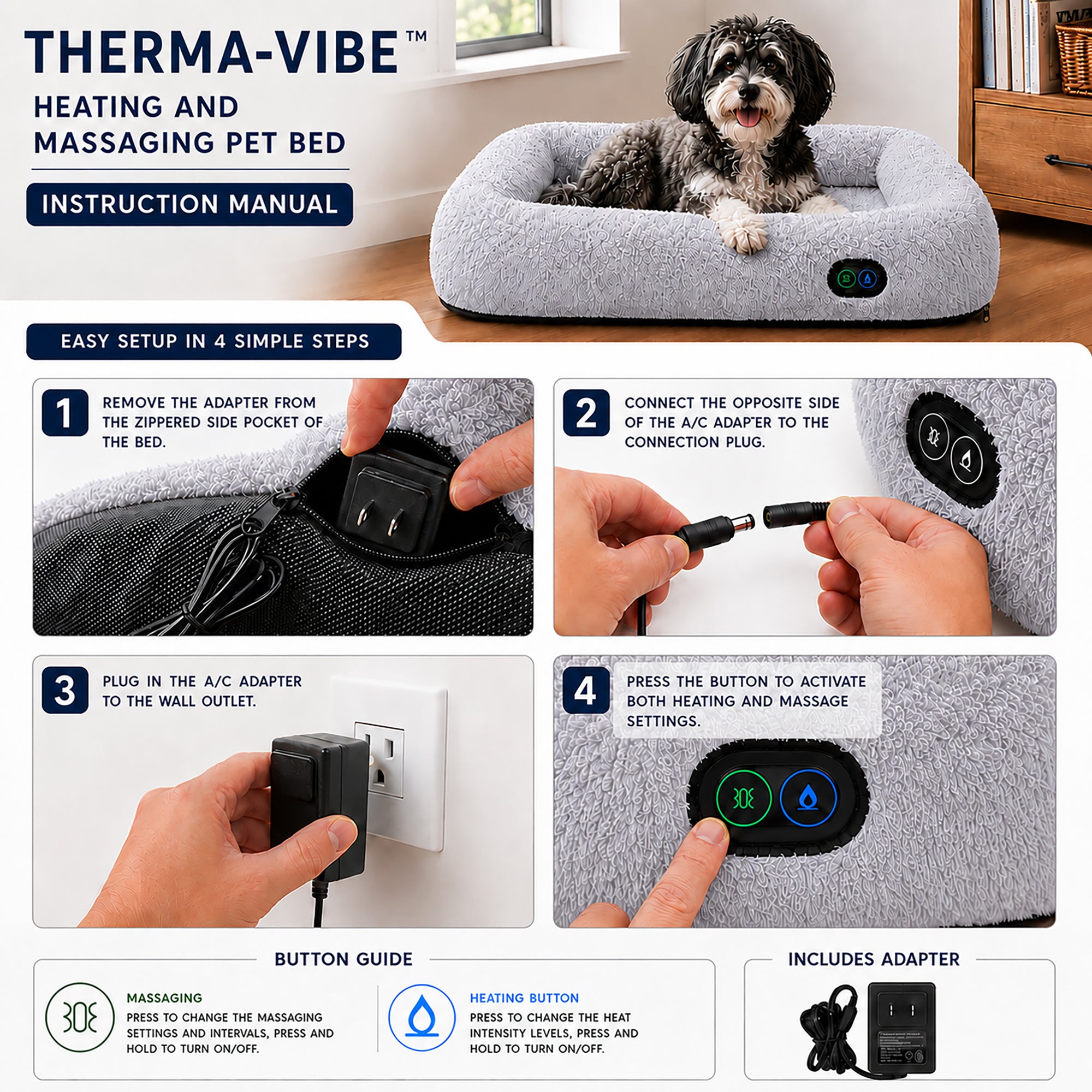Pet Life ® “Therma-Vibe” Heating and Massaging Smart Pet Bed