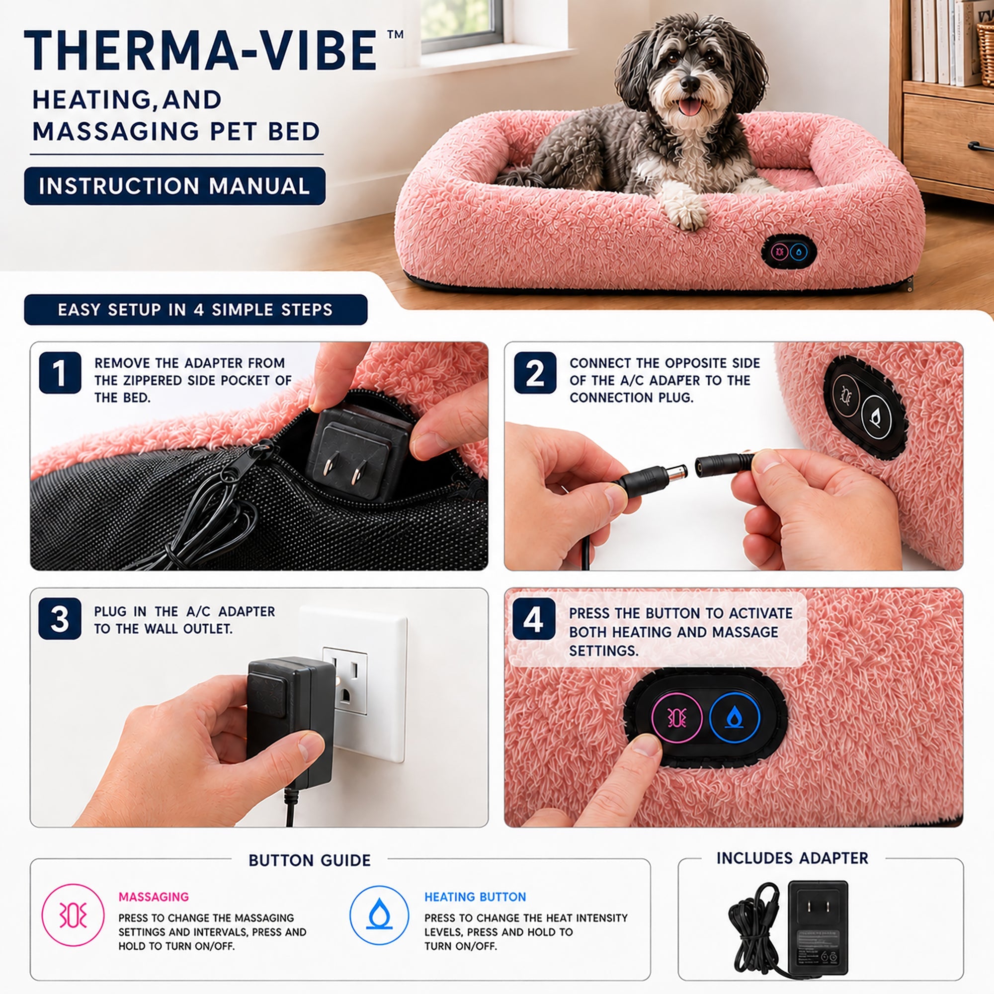 Pet Life ® “Therma-Vibe” Heating and Massaging Smart Pet Bed