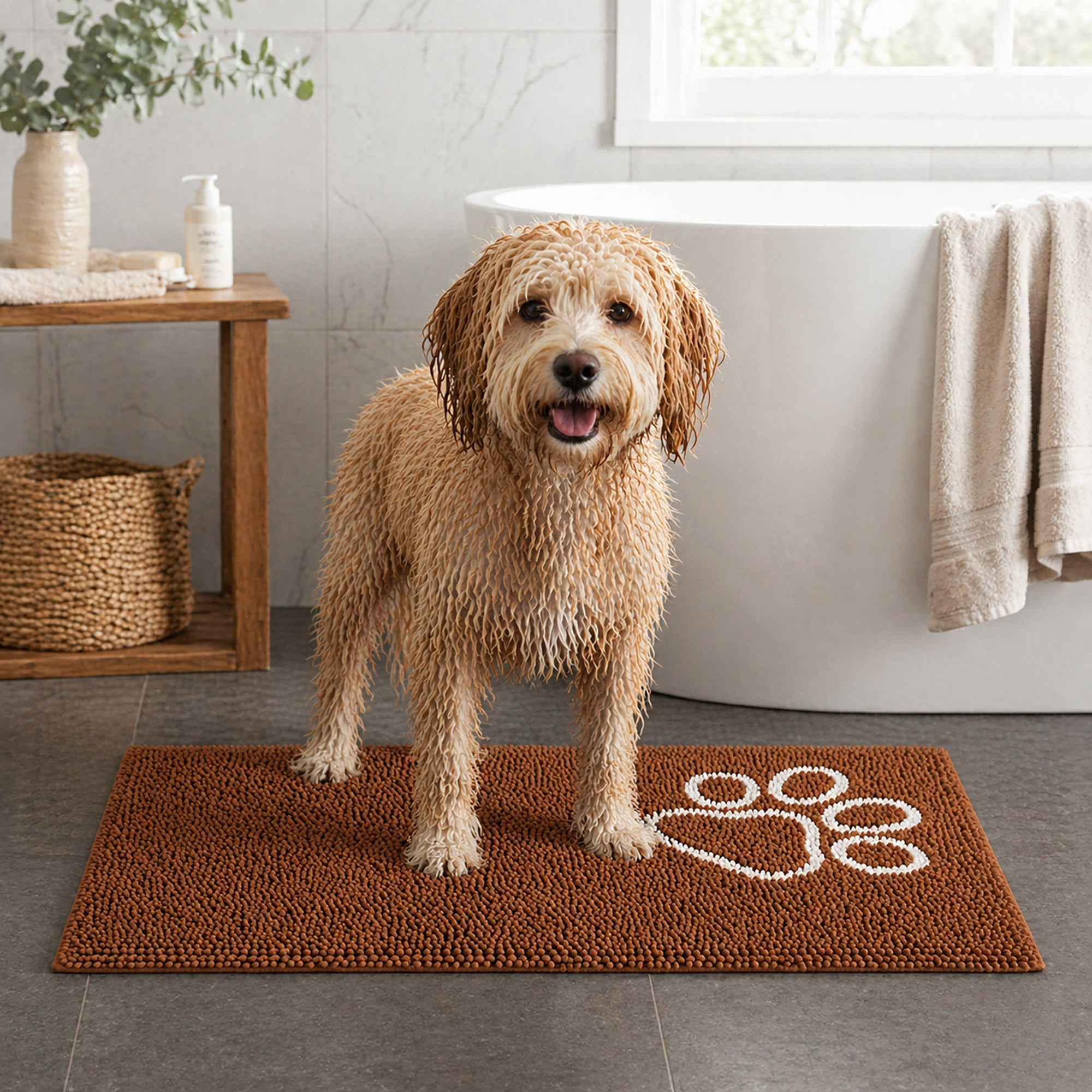 Pet Life ® 'Fuzzy' Quick-Drying Microfiber Anti-Skid and Machine Washable Dog Mat Pet Bed - 2 Pack - Light Brown