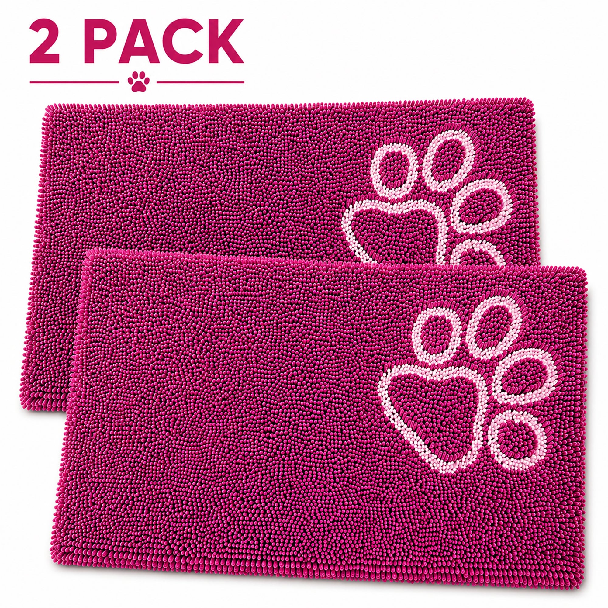 Pet Life ® 'Fuzzy' Quick-Drying Microfiber Anti-Skid and Machine Washable Dog Mat Pet Bed - 2 Pack - Pink Default Title