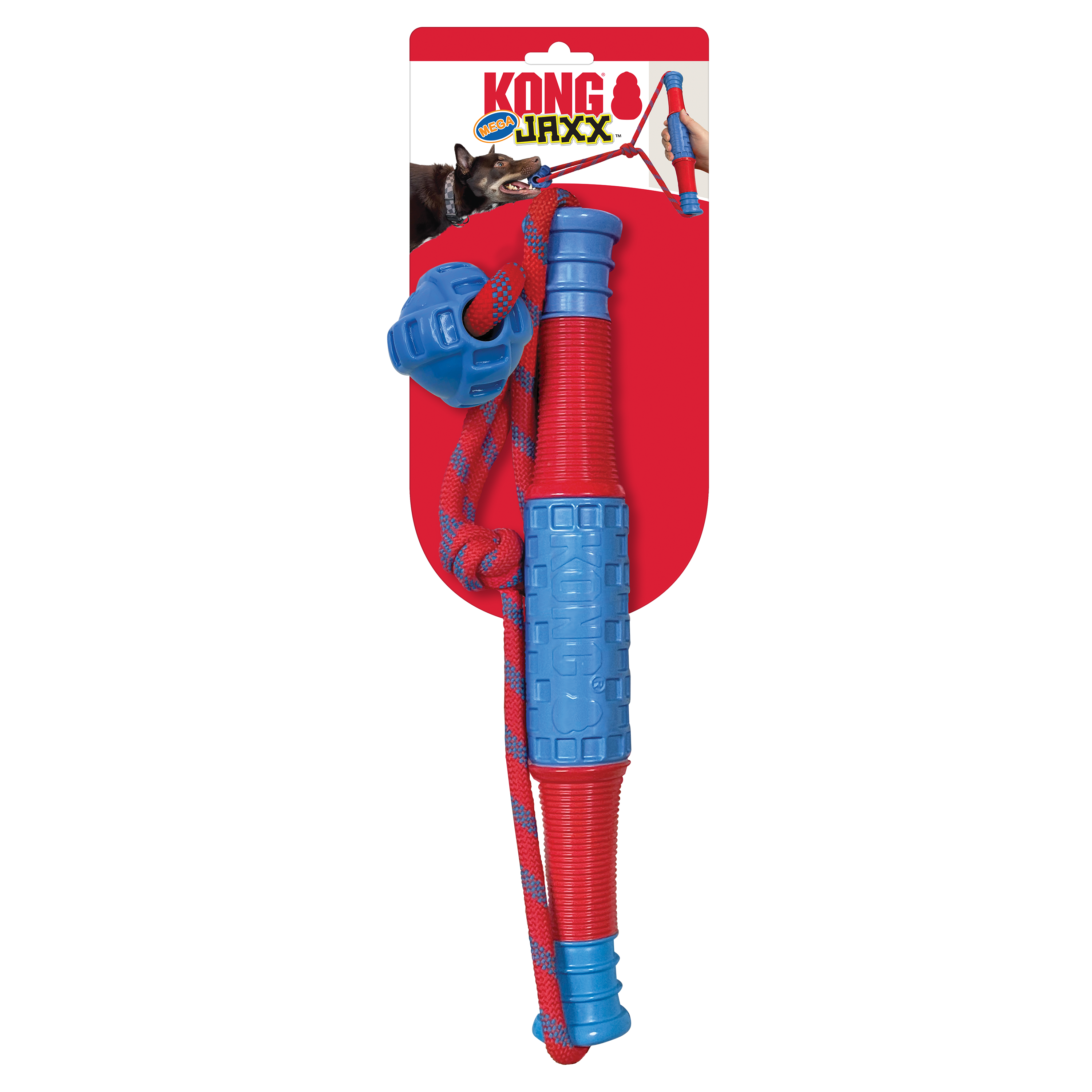 Kong Jaxx Mega Tug Handle and Rope with Ball Durable Dog Toy - Blue  