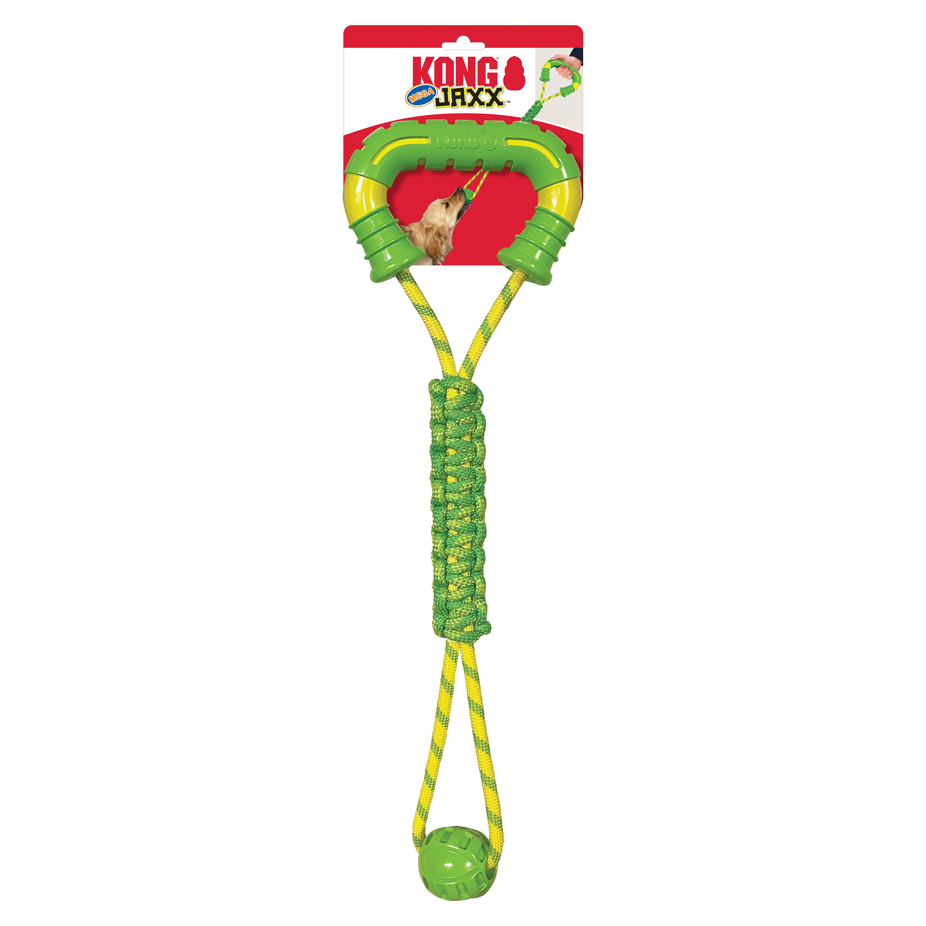 Kong Jaxx Mega Tug Handle and Weaved Rope with Ball Durable Dog Toy - Yellow  