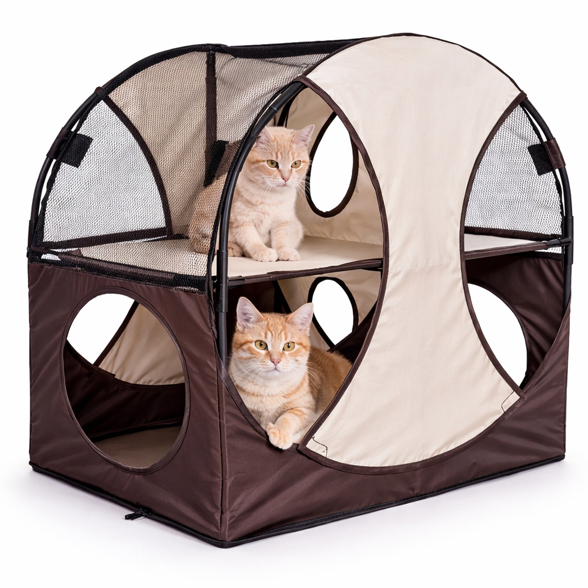 Pet Life ® 'Kitty-Play' Collapsible Travel Interactive Kitty Cat Tree Maze House Lounger Tunnel Lounge Khaki, Brown