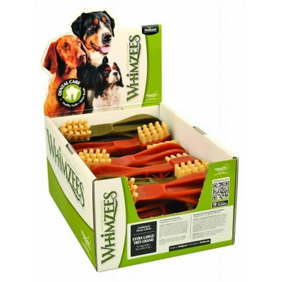 Whimzees Brushzees Toothbrush Oral Health Fresh Breath Bulk Dental Dog Chews Treats Extra Large - 18 Count