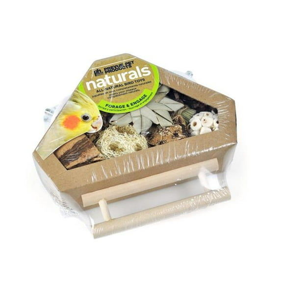 Prevue Pet Products Corner Bird Box with Perch Natural Forage and Engage Bird Toy