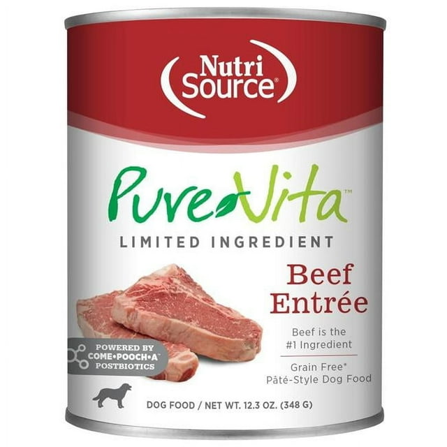 Nutrisource PureVita Grain-Free Limited Ingredient Beef Entrée Canned Dog Food - 12.3 Oz - Case of 12