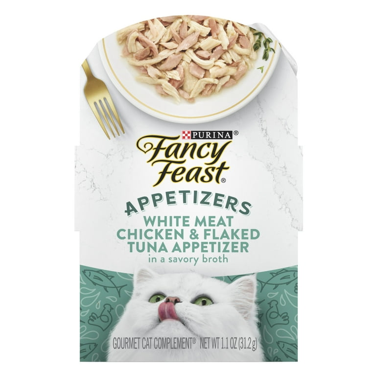 Purina Fancy Feast Appetizers Grain-Free Chicken and Flaked Tuna Wet Cat Food and Topper Pouch - 1.1 Oz - Case of 10