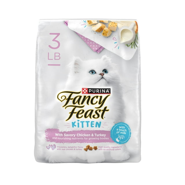 Purina Fancy Feast with Savory Chicken and Turkey Kitten Recipe Dry Cat Food - Case of 4 3 Lbs - Case of 4