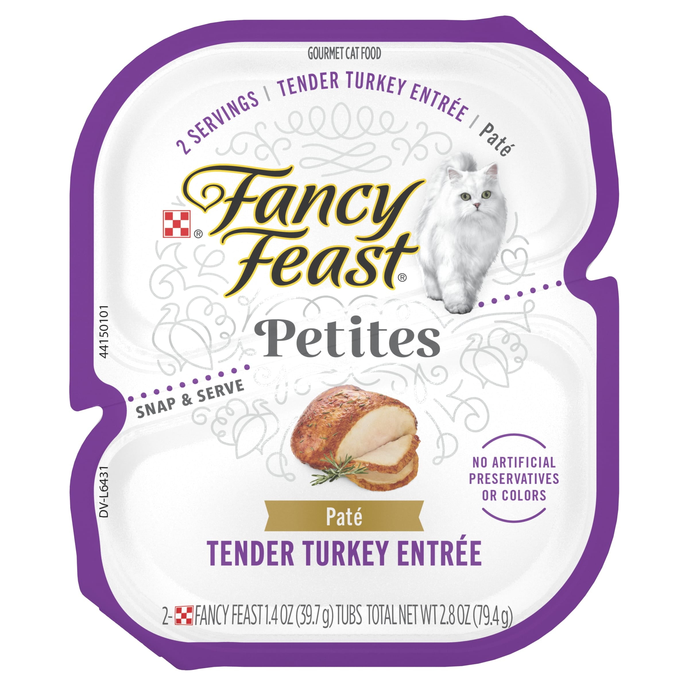 Purina Fancy Feast Petites Roasted Turkey Pate Entrée Wet Cat Food Trays - 2.8 Oz - Case of 12