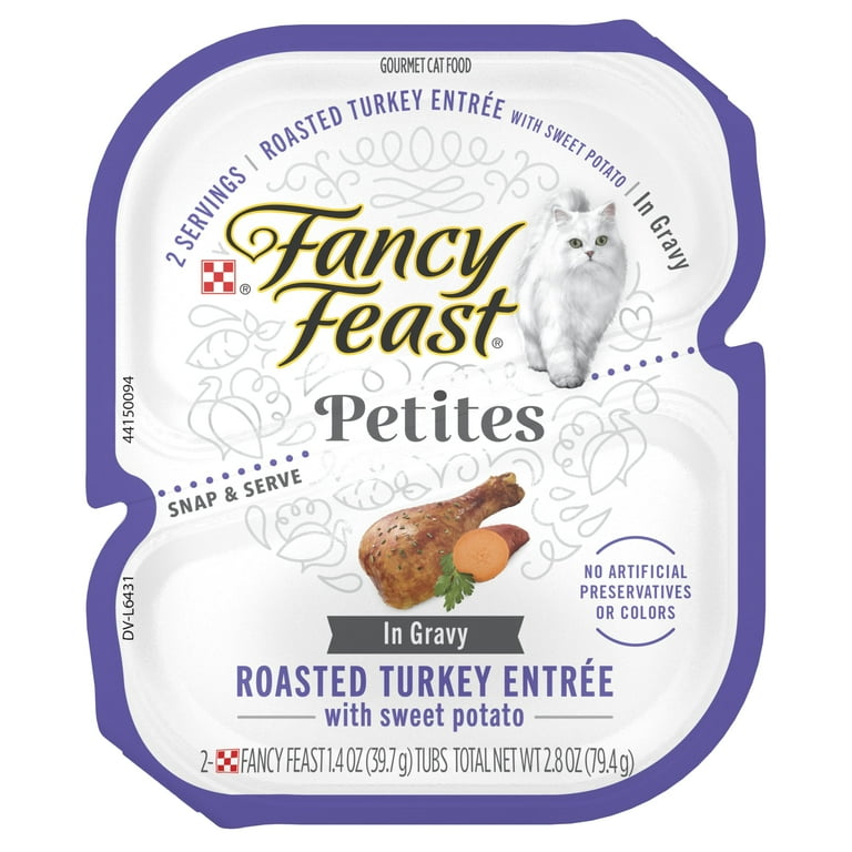 Purina Fancy Feast Petites Roasted Turkey and Sweet Potato in Gravy Wet Cat Food Trays - 2.8 Oz - Case of 12