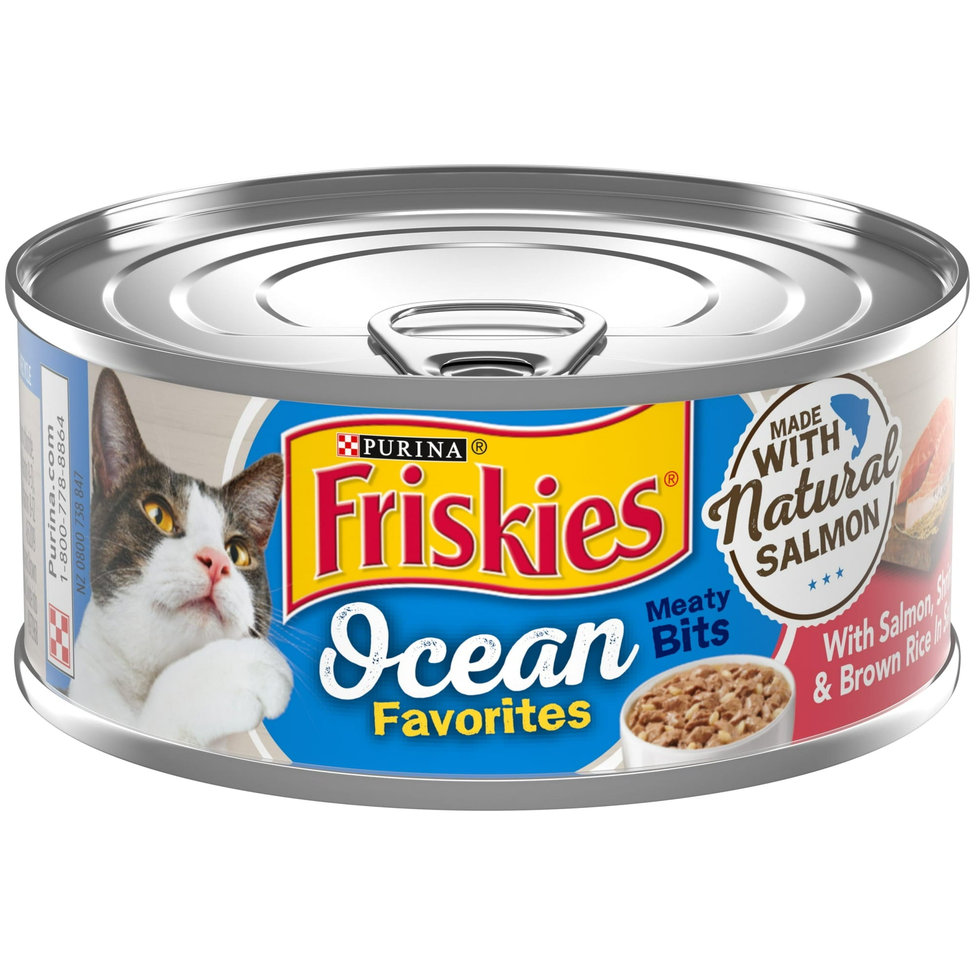 Purina Friskies Ocean Favorites Meaty Bits Salmon Shrimp and Brown Rice in Sauce Canned Cat Food - 5.5 Oz - Case of 24