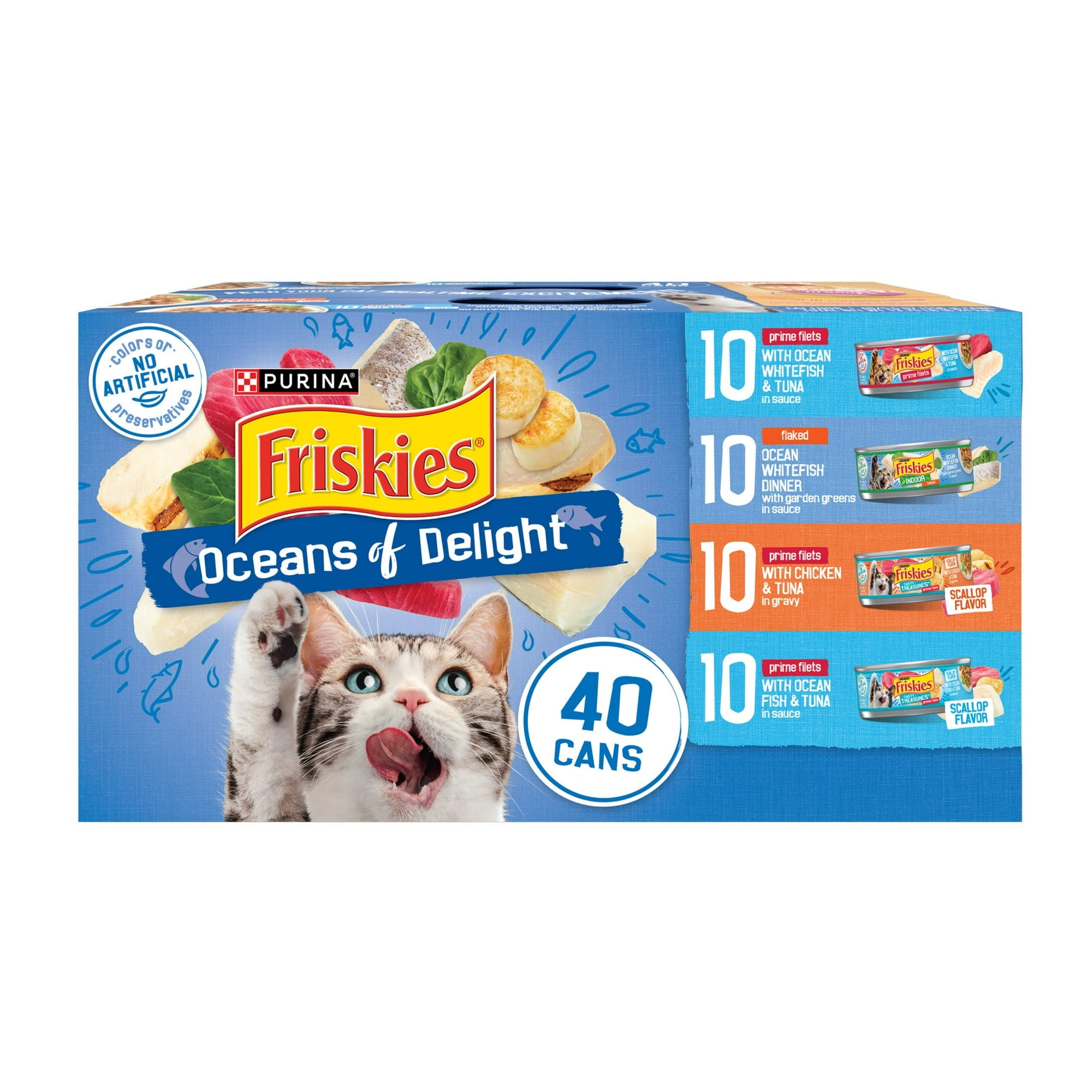 Purina Friskies Oceans of Delight Oceanfish Whitefish Tuna and Chicken in Sauce and Broth Canned Cat Food - Variety Pack - 5.5 Oz - Case of 40