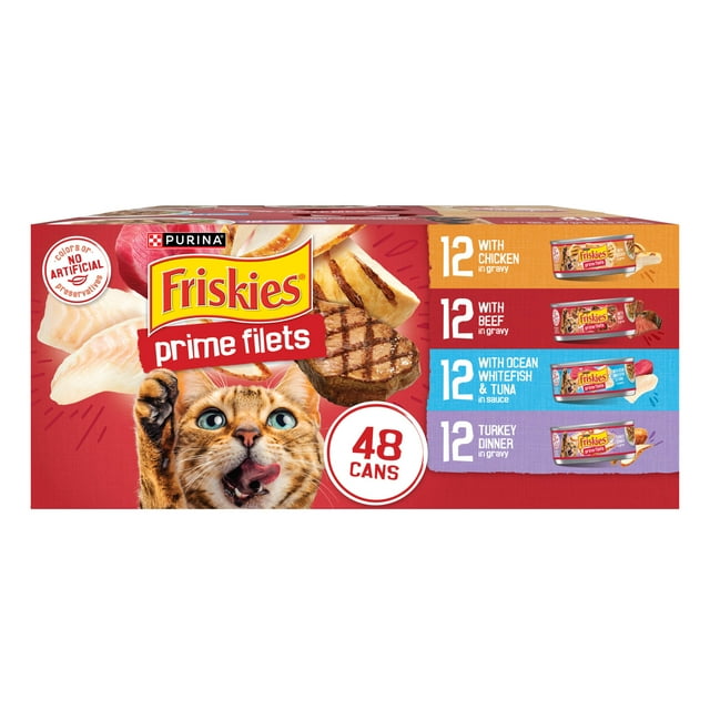 Purina Friskies Prime Filets Beef Chicken Turkey and Whitefish Canned Cat Food - Variety Pack - 5.5 Oz - Case of 48 Default Title