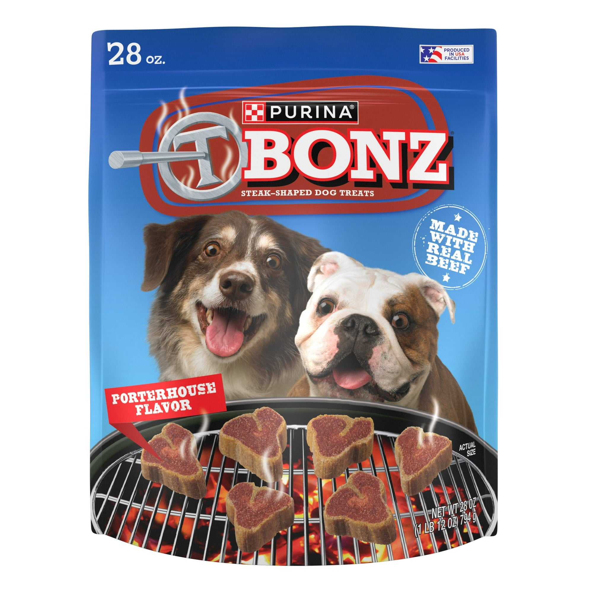 Purina T-Bonz Porterhouse Flavored Steak Shaped Soft and Chewy Dog Treats - 28 Oz - Case of 4