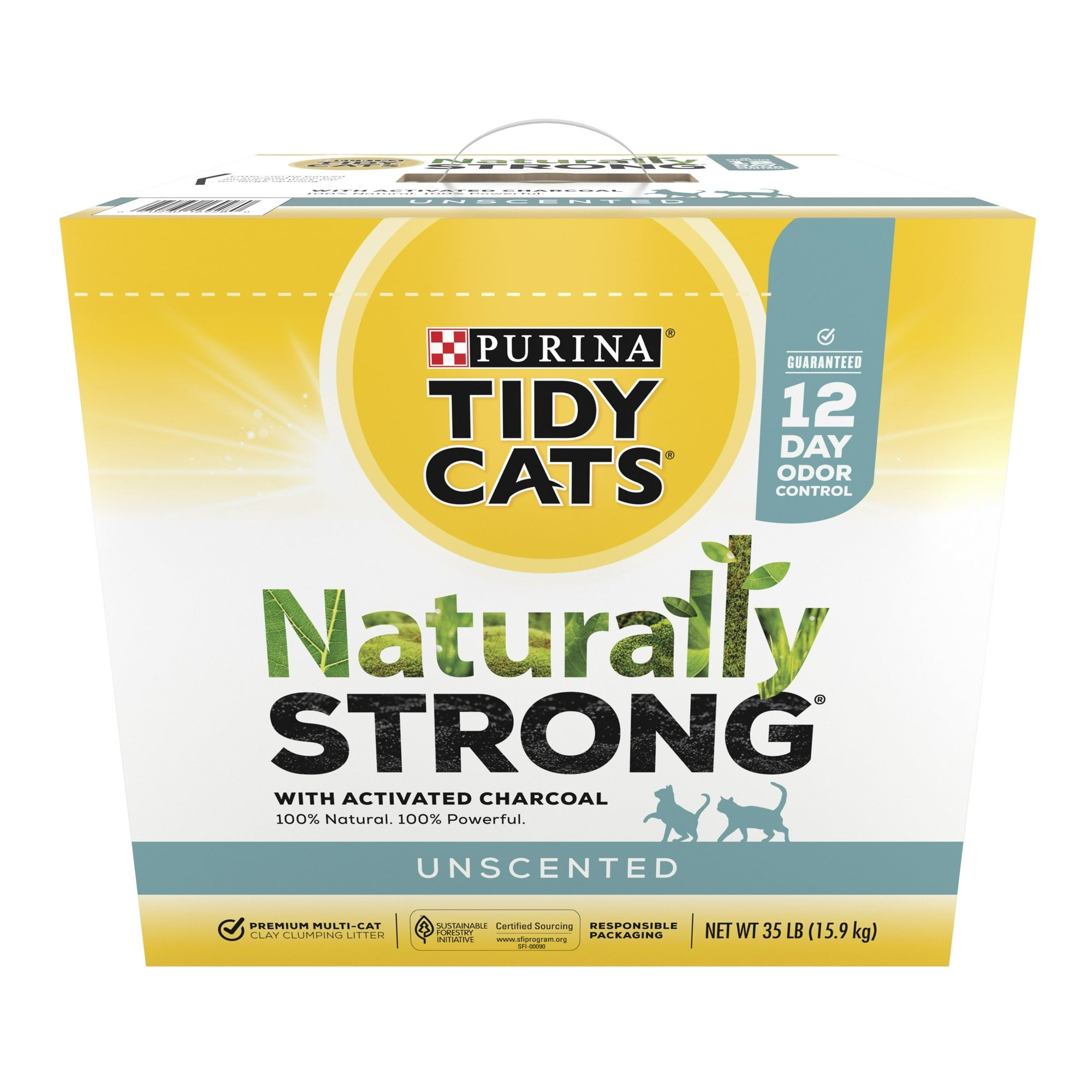 Purina Tidy Cats Naturally Strong All-Natural Scooping Unscented with Odor Absorbing Charcoal Clay Multi-Cat Litter - 35 Lbs  