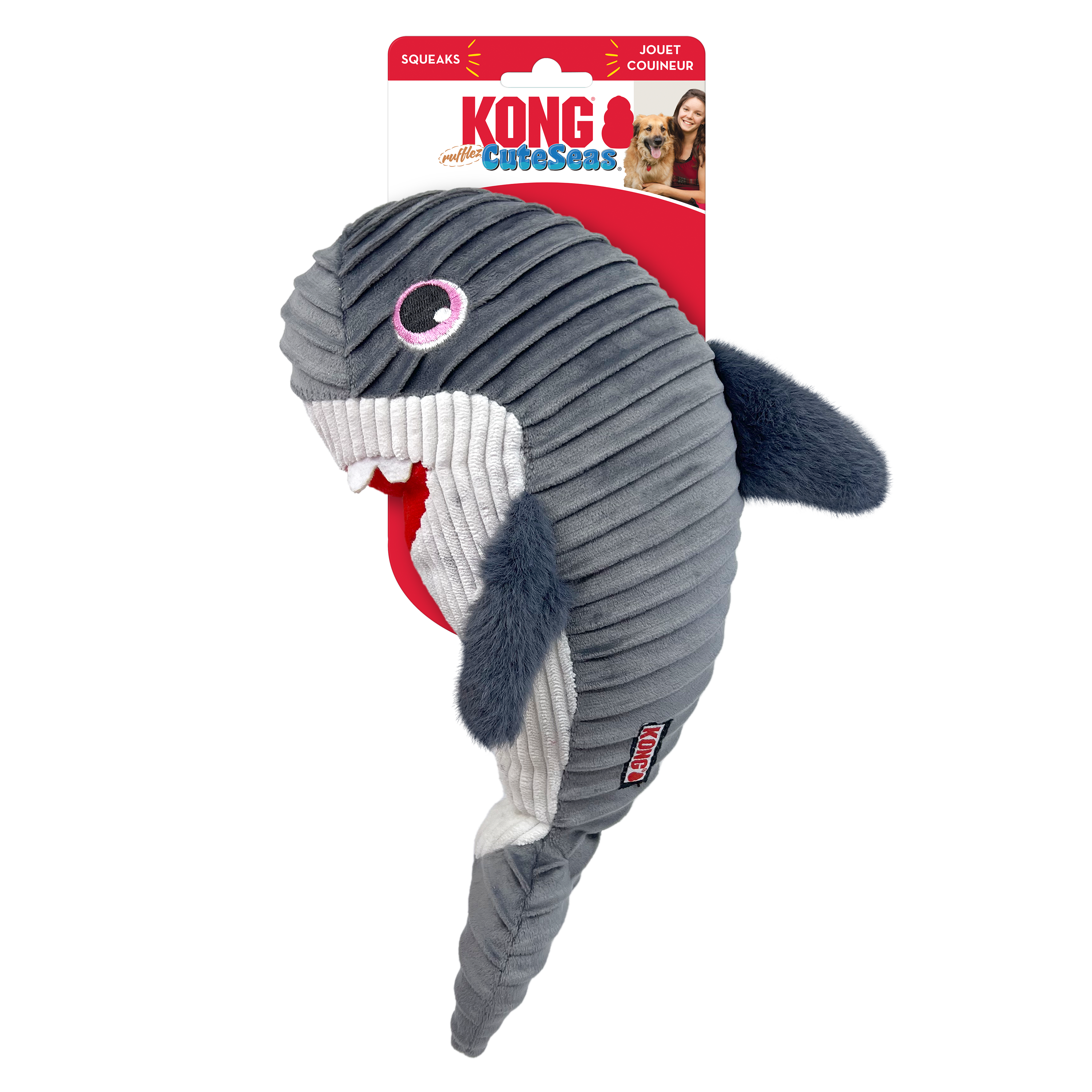 Kong Cuteseas Rufflez Shark Squeak and Plush Dog Toy - Medium  