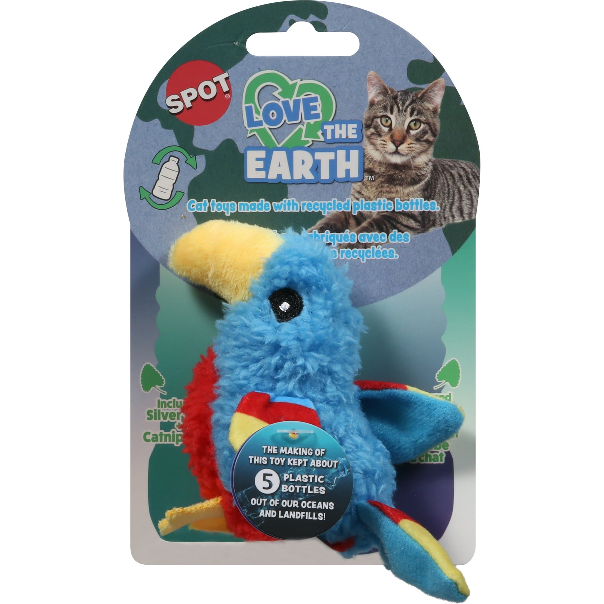 Ethical SPOT Love The Earth Parrot Recycled Plastic Plush Catnip Cat Toy