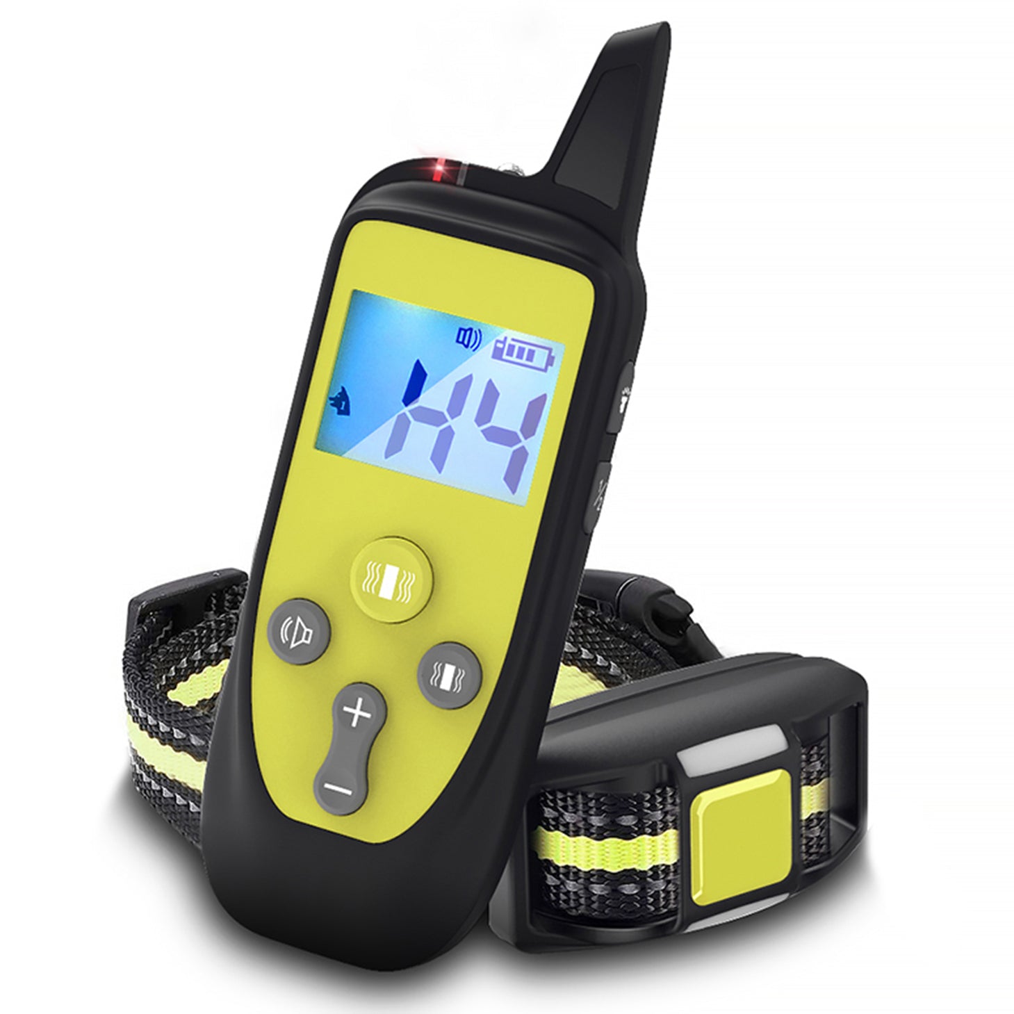 Pet Life ®  Yard-Trek 1-to-2 Dog 550 Yard Range 16-Level Vibration and Sound Training Dog Collar - Yellow  