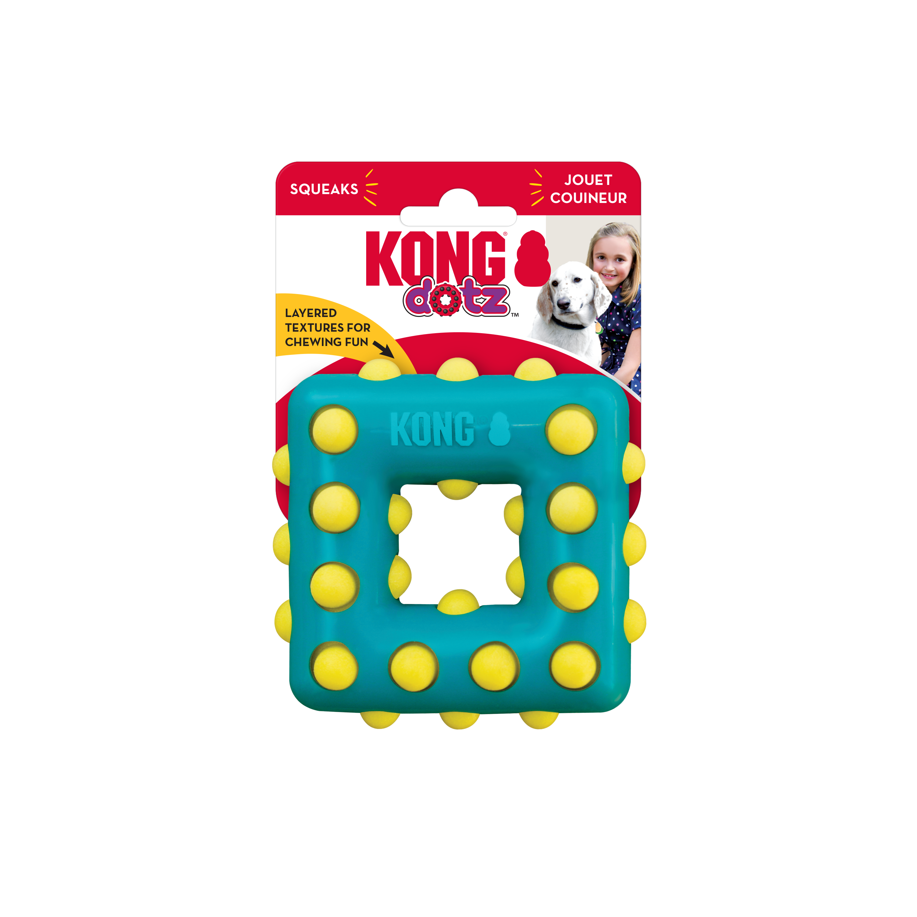 Kong Dotz Textured Gum Massaging Square Dog Toy - Large  