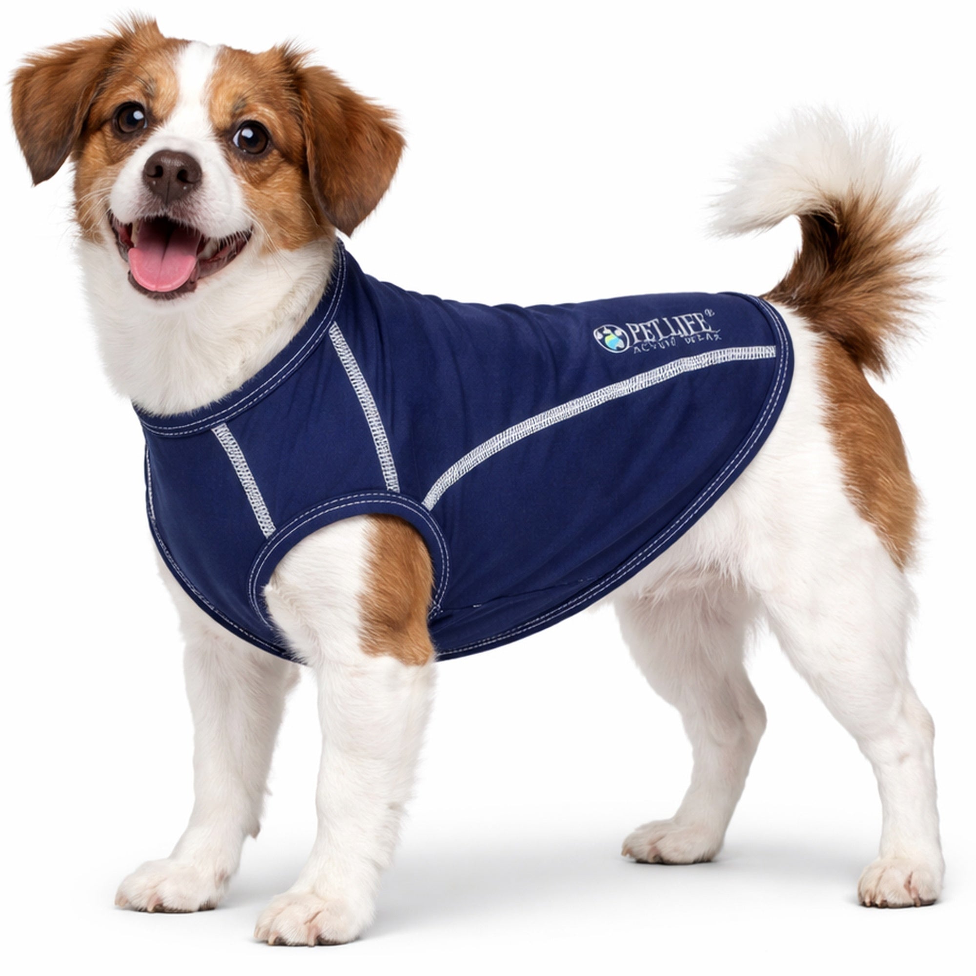 Pet Life ® Active 'Racerbark' 4-Way-Stretch Yoga Fitness Dog T-Shirt Tank Top X-Small Navy