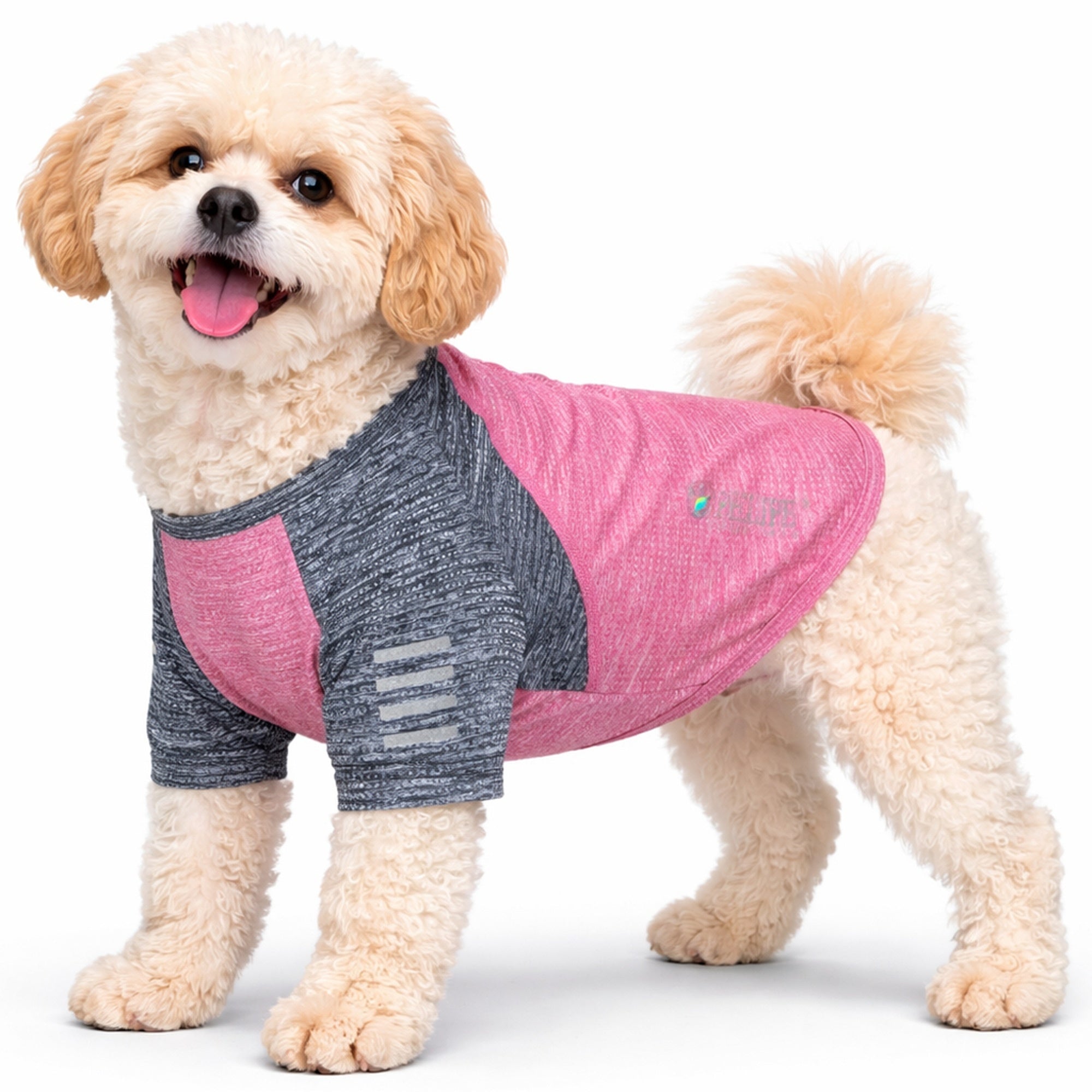 Pet Life ® Active 'Hybreed' 4-Way-Stretch Fitness Performance Dog T-Shirt X-Small Pink W/ Navy