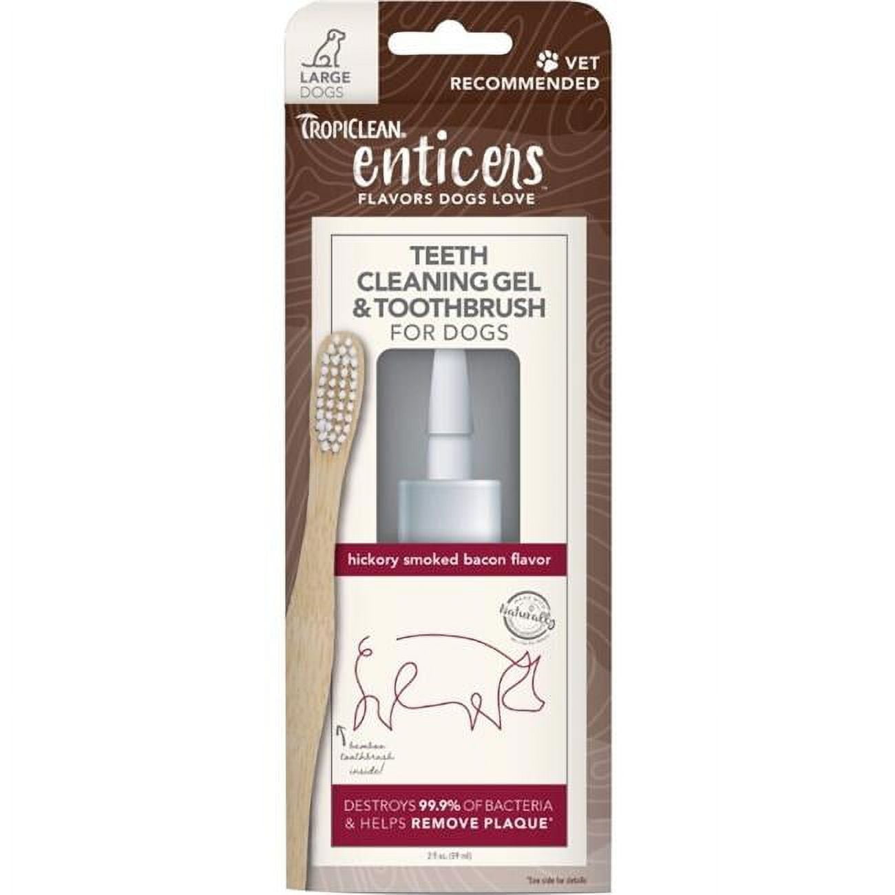 Tropiclean Enticers Hickory Smoked Bacon Flavor Oral Dog Teeth Cleaning Gel and Toothbrush - For Large Dogs - 2 Oz