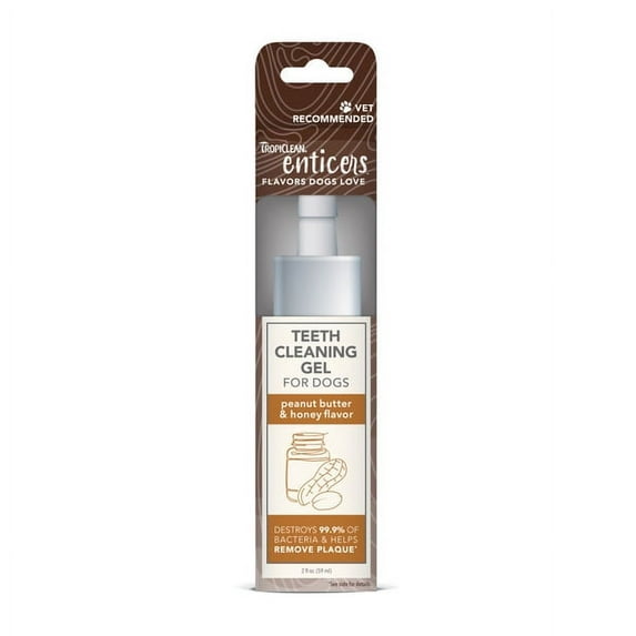 Tropiclean Enticers Peanut Butter and Honey Flavor Dental Oral Dog Teeth Cleaning Gel - 2 Oz