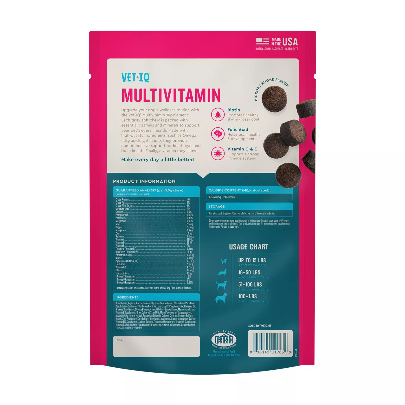 VETIQ Multi-Vitamin Hickory Smoke Flavored Soft Chew Dog Supplement - 60 Count