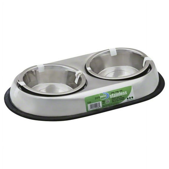 Van Ness Non-Skid Double Dish Stainless Steel Dual 8 Ounce Food and Water Cat and Dog Bowl - 16 Oz