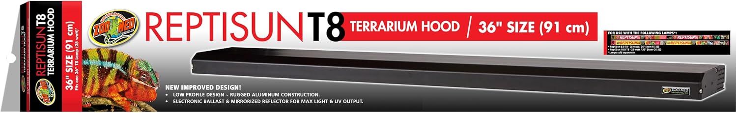 Zoo Med Laboratories ReptiSun T8 Light Holding Reptile Terrarium Hood with Reflector without Bulb - 36" Inches