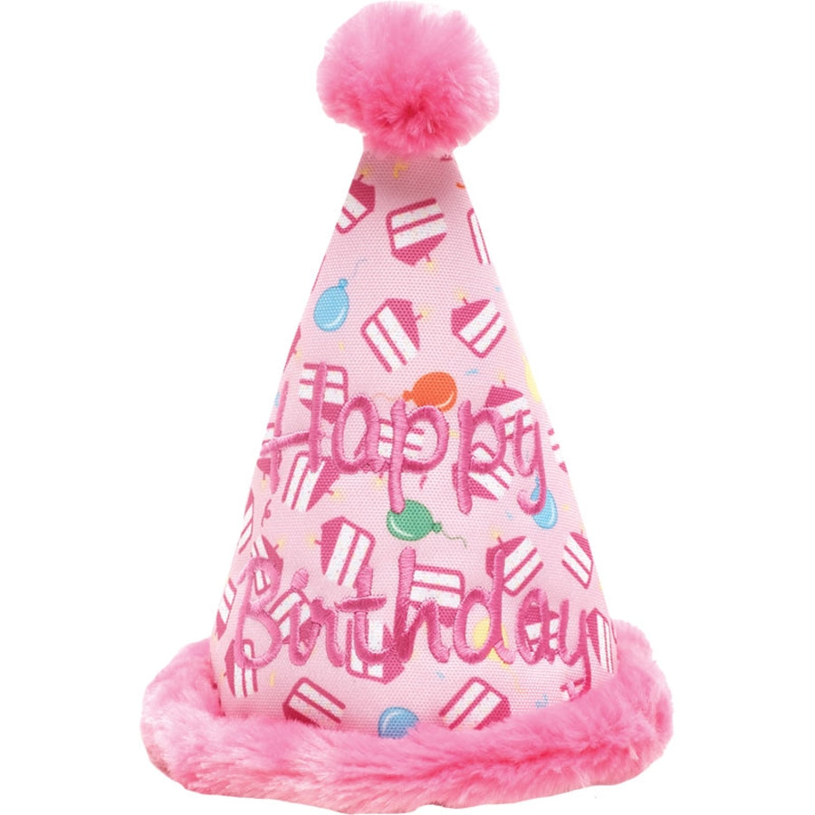 The Worthy Dog Birthday Hat Squeak Nylon and Plush Dog Toy