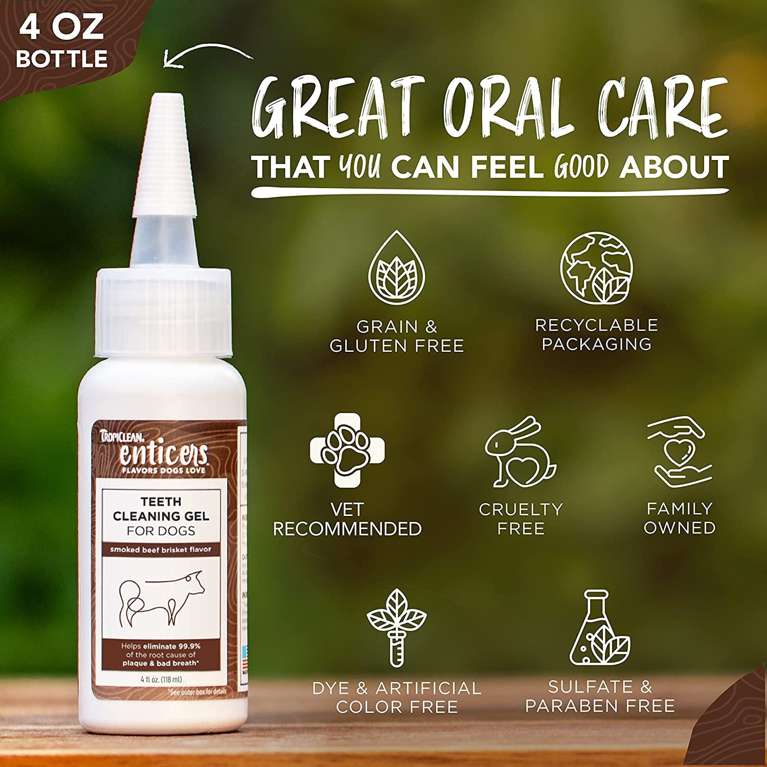Tropiclean Enticers Smoked Beef Brisket Flavor Dental Oral Dog Teeth Cleaning Gel - 4 Oz