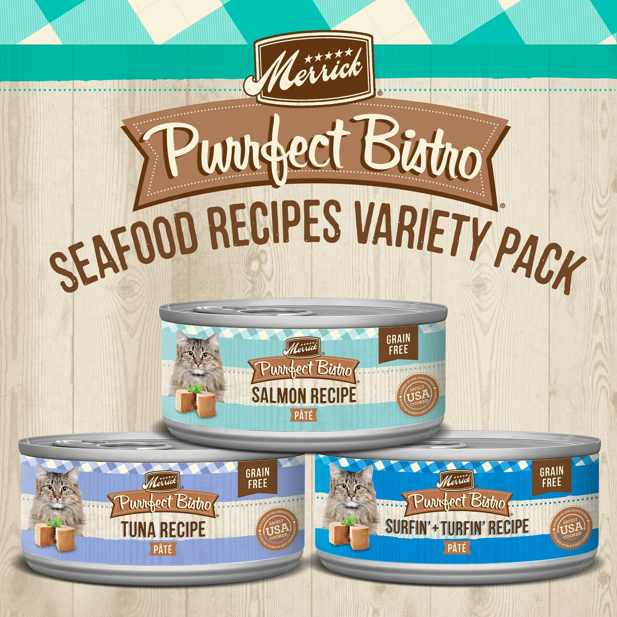 Merrick Grain-Free Purrfect Bistro Seafood in Gravy Canned Cat Food - Variety Pack - 5.5 Oz - 12 Pack - Case of 4