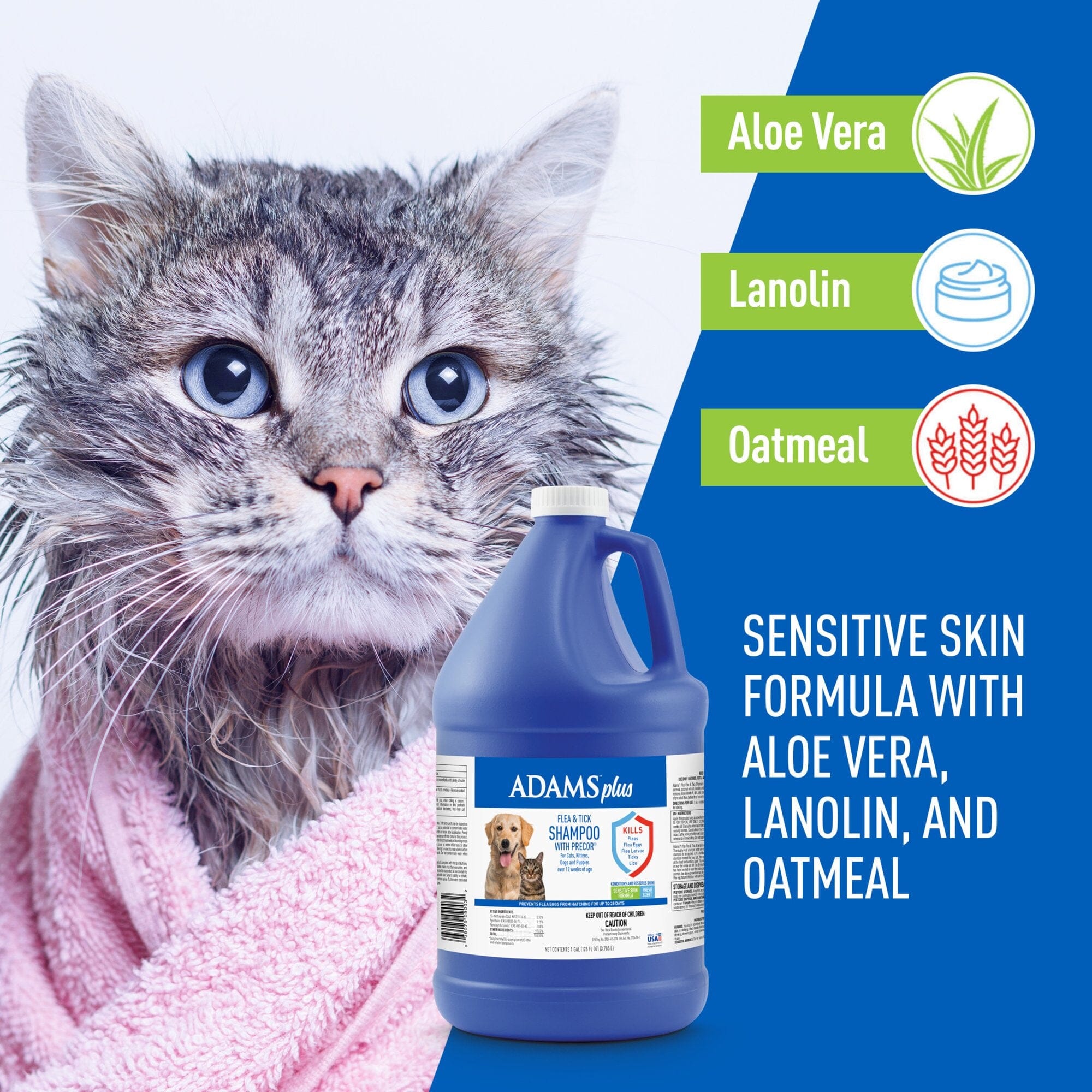Adams Plus Flea and Tick Shampoo with Precor for Cats and Dogs - 1 Gallon