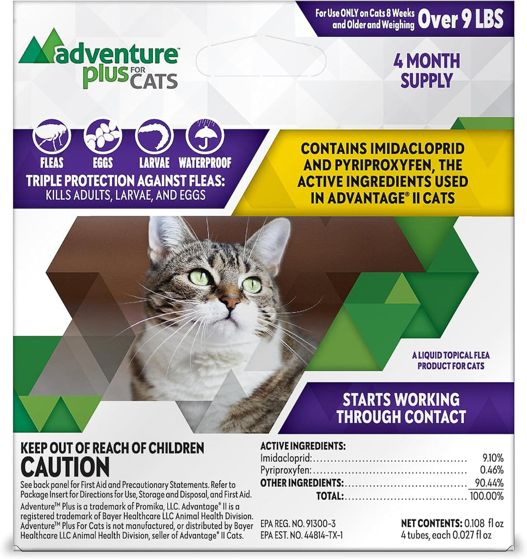 Adventure Plus Topical Flea and Tick for Cats - Over 9 Lbs - 4 Pack  