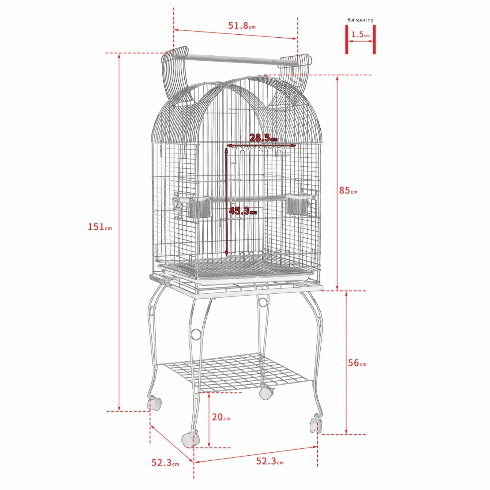 A&E Cage Company Economy Dome Top Bird Cage - Black - 20 X 20 X 58 In