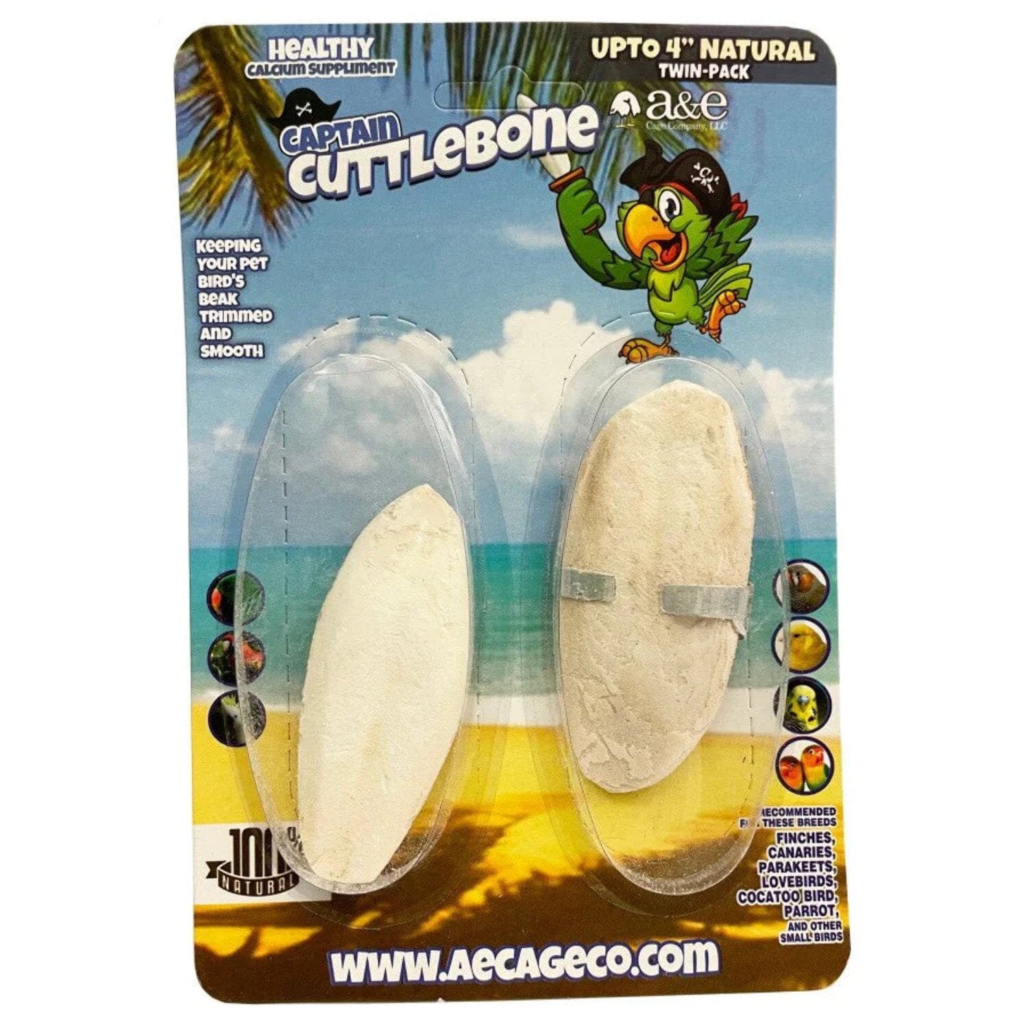 A&E Cage Company Natural Flavored Cuttlebone Twin Blister Pack Bird Treats - 4 Inches Default Title