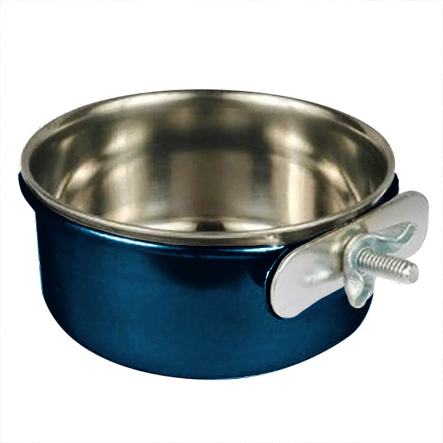 A&E Cage Company Stainless Steel Coop Cup with Bolt Hanger Bird Dish - Blue - 10 Oz