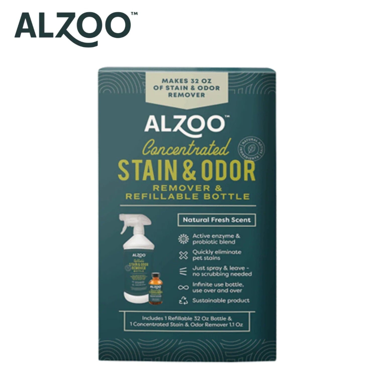 Alzoo Concentrated Enzyme-Based Sustainable Stain and Odor Remover and Bottle Bundle - 32 Oz     