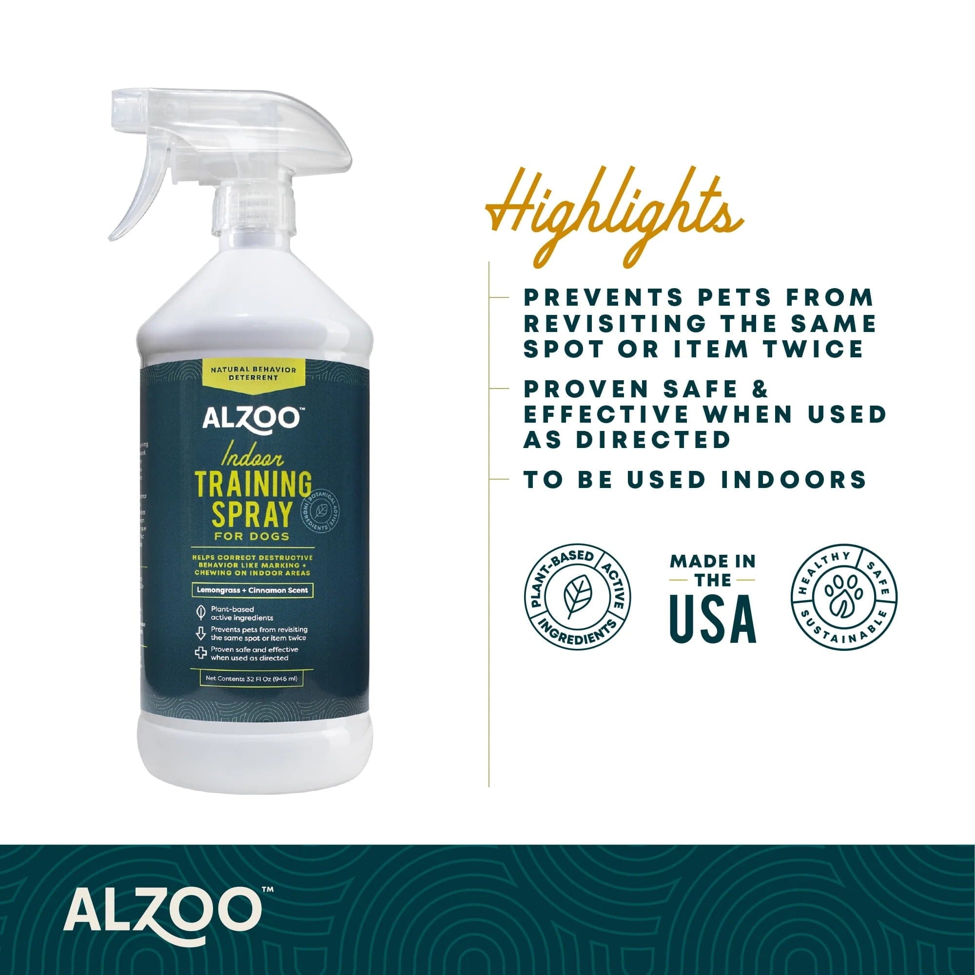 Alzoo Lemongrass and Cinnamon Indoor Training Spray for Dogs - 32 Oz   