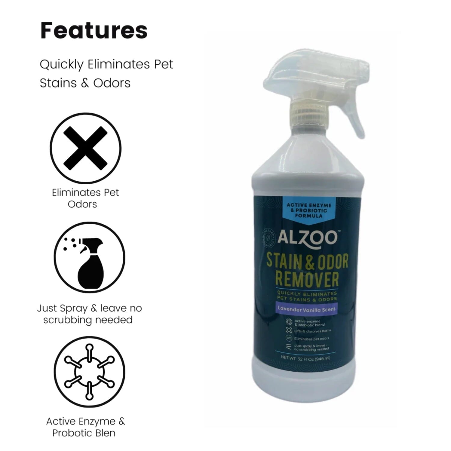 Alzoo Stain and Odor Remover Apple Blossom Spray - 16 Oz 