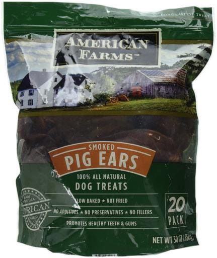 American Farms Smoked Pig Ears Natural Dog Chews - 38.4 Oz - 20 Pack  