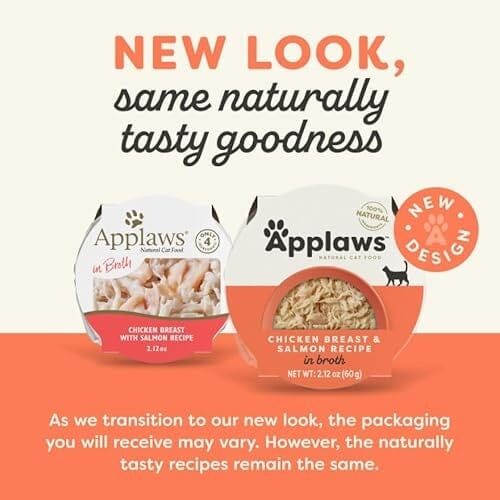 Applaws Natural Grain-Free Limited Ingredient Chicken Breast and Salmon in Broth Wet Cat Food Trays - 2.12 Oz - Case of 10