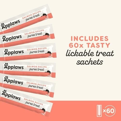 Applaws Natural Grain-Free Limited Ingredient Salmon Puree Lickable Cat Treats - .5 Oz - 6 Pack - Case of 10