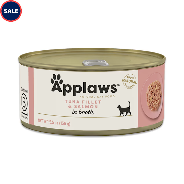 Applaws Natural Limited Ingredient Tuna Fillet and Salmon in Broth Canned Cat Food - Case of 24 5.5 Ounce