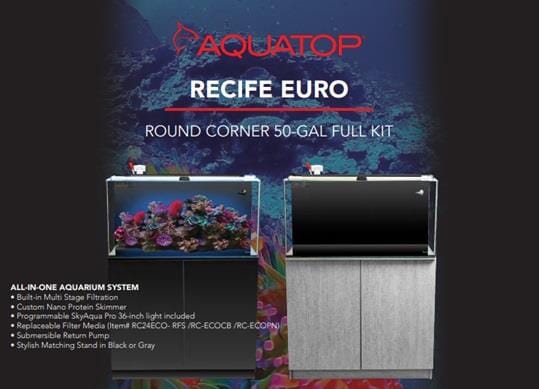Aquatop Recife Euro Round Corner Aquarium Kit with Stand - Black 50 Gallon Aquarium